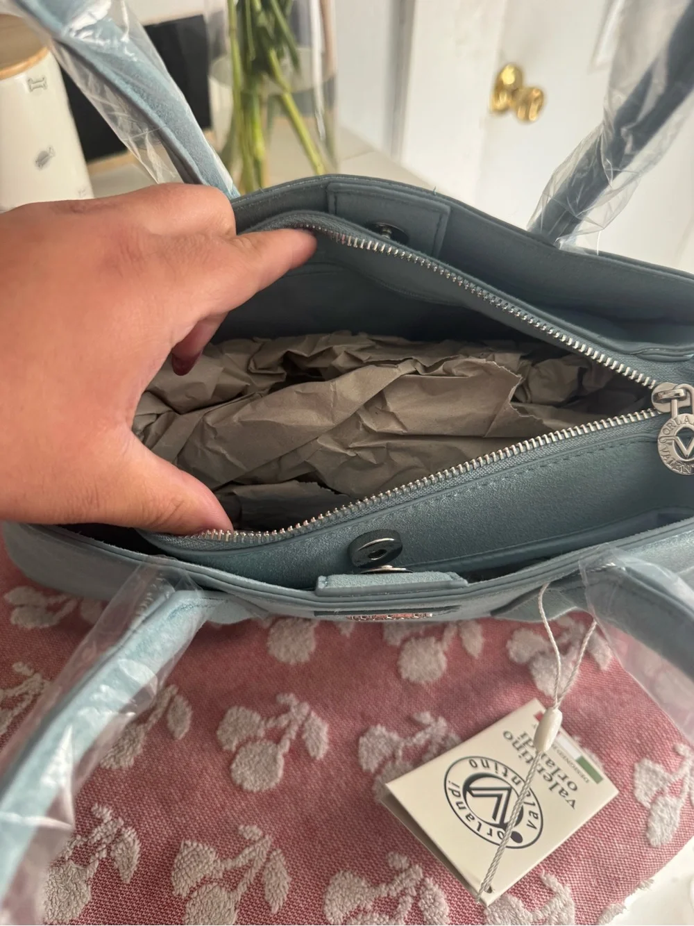 Valentino Orlandi Teal Structured Top-Handle Satchel